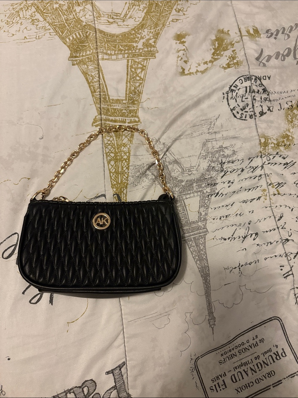 Anne Klein Black Quilted Mini Bag with Gold Chain Handle